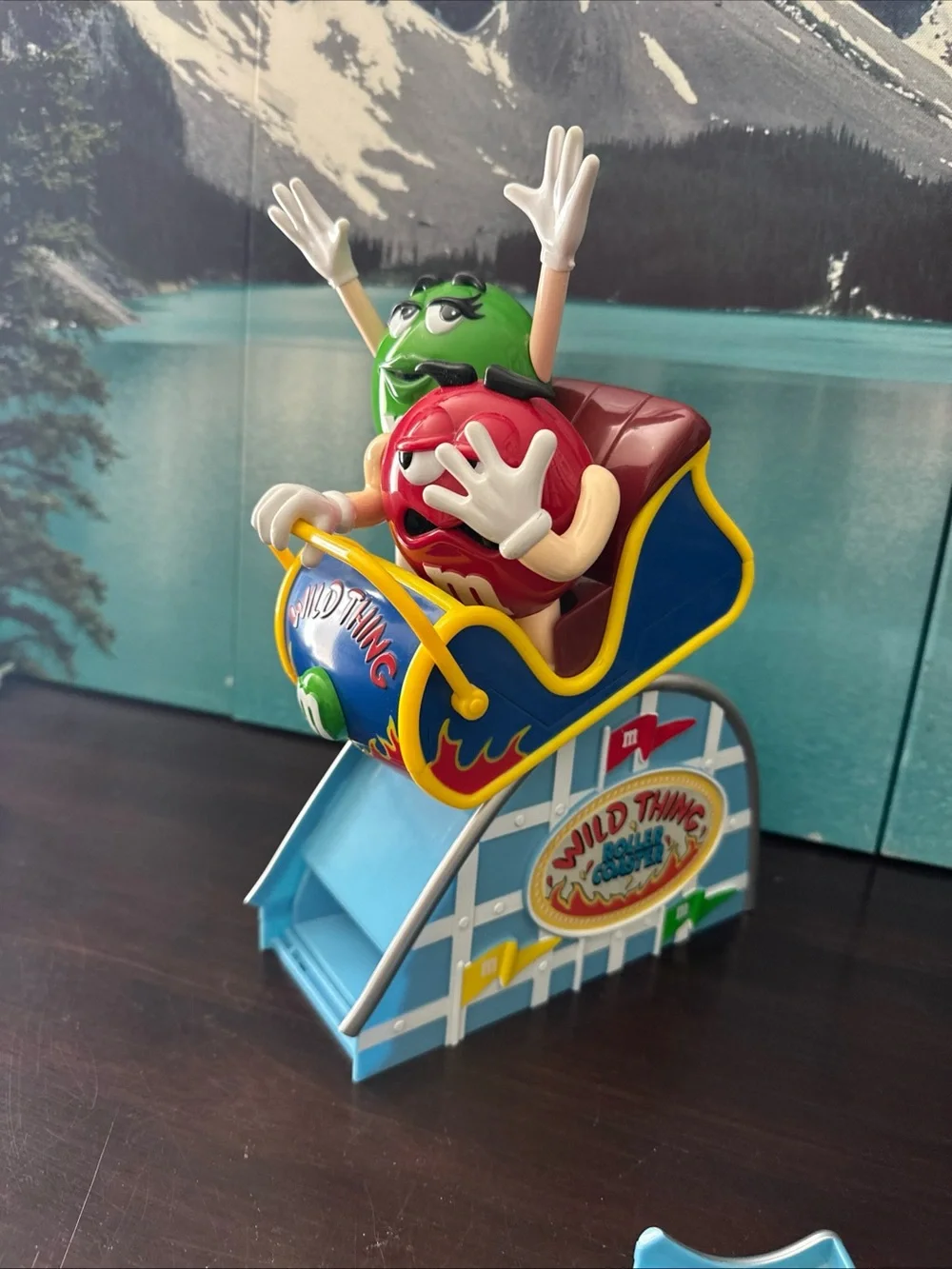 M&M's Wild Thing Roller Coaster Ride Dispenser Green Red MM Vtg Candy